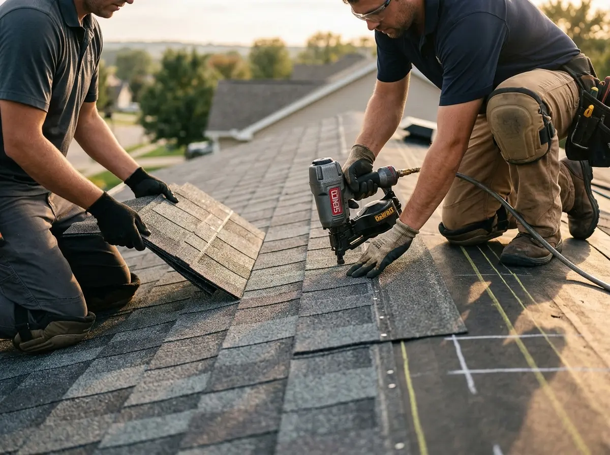 Professional roofer working on a residential roof in Vero Beach South